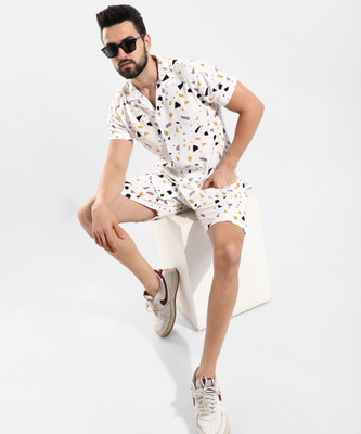 CAMPUS SUTRA Men Graphic Print White Night Suit Set