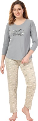 AV2 Women Printed Grey Top & Pyjama Set