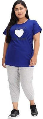 FUNDAY FASHION Women Printed Blue, Grey Top & Capri Set
