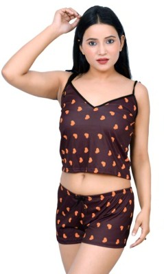 Ghughch Hub Women Embroidered Brown Top & Shorts Set