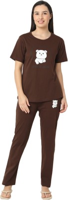 Smarty Pants Women Printed Brown Night Suit Set