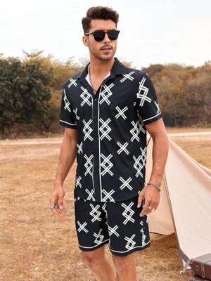 DHAMELIYA ENTERPRISE Men Printed Black Night Suit Set
