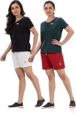 STYLE AK Women Solid Black, White, Green, Red Top & Shorts Set