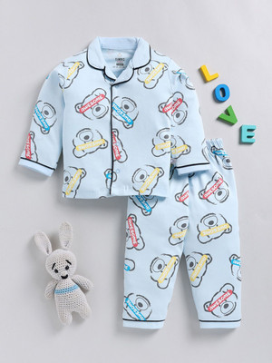 YK X Tinyo Baby Girls Printed Blue Night Suit Set