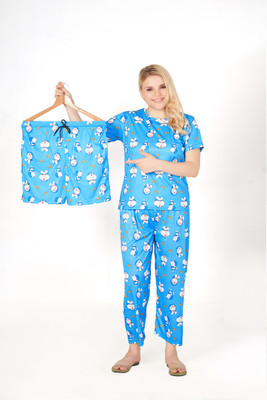 HUMA Women Printed Light Blue Night Suit Set