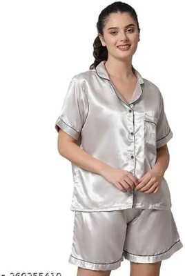 Vdc Creation Hub Women Solid Grey Night Suit Set