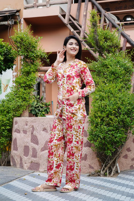 PRADHRUHE Women Printed Pink Night Suit Set