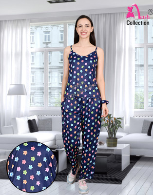 Ansh Collection Women Printed Blue Night Suit Set