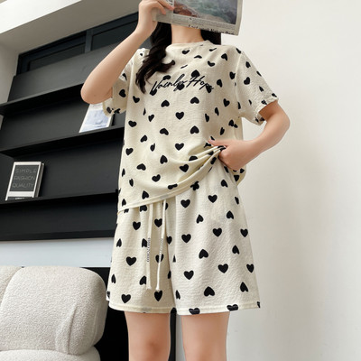 Lugo Women Printed Beige, Black Night Suit Set