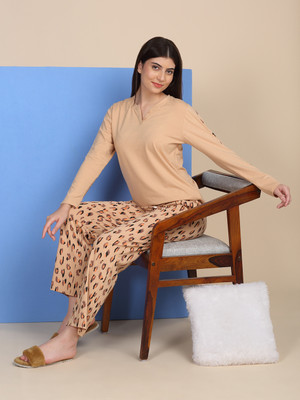 SWEET DREAMS Women Printed Beige Top & Pyjama Set