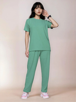 SAKARMAA Women Solid Light Green Top & Pyjama Set