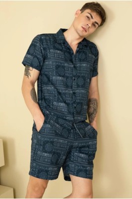 GATISHVAM TEXTILE Men Printed Blue Top & Shorts Set