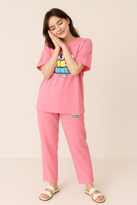 My Swag Women Printed Pink Top & Pyjama Set