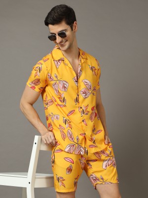 Bushirt Men Printed Yellow Night Suit Set