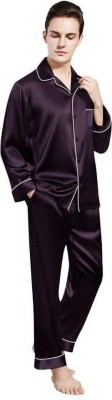 Bella Babe by SK Men Solid Purple Night Suit Set