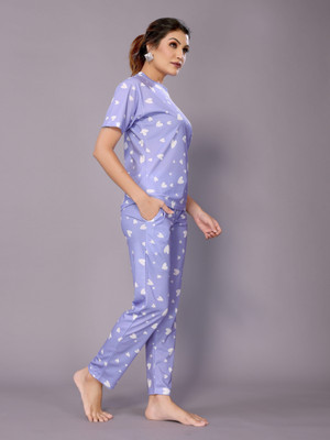 Soor Panchi Women Printed Purple Night Suit Set