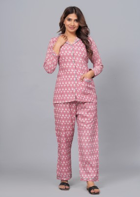 ARYAN TEXTILES Women Floral Print Pink Shirt & Pyjama set