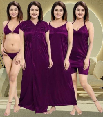Divine Paridhaan Women Solid Purple Night Suit Set