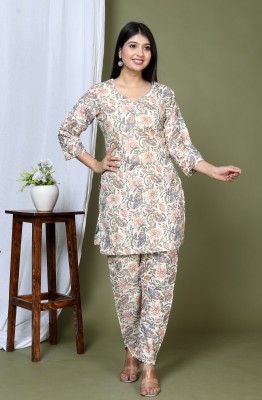 horbe Women Printed Grey Top & Pyjama Set