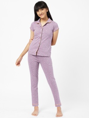 SWEET DREAMS Girls Printed Purple Shirt & Pyjama set