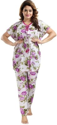 AELY SHINE Women Floral Print Purple Night Suit Set