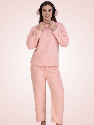 Untamed Clothing Women Self Design Pink Night Suit Set