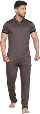 Vastragrah Men Striped, Self Design Brown Night Suit Set