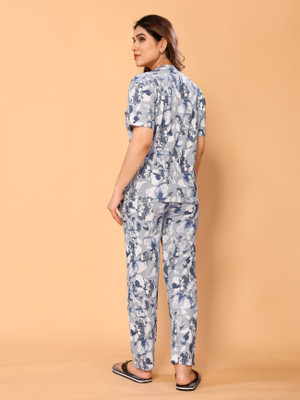 Soor Panchi Women Printed Grey Night Suit Set