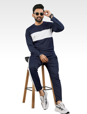 LINSOR FASHION Men Colorblock Blue Night Suit Set