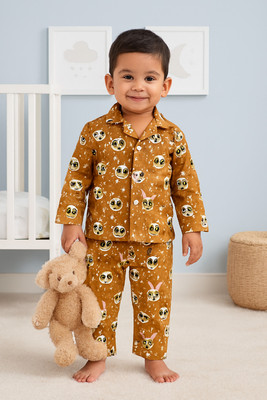 SAHU TRENDZ Baby Boys & Baby Girls Printed Brown Night Suit Set