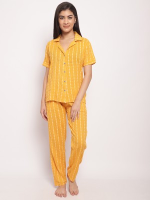 KELINGSTER Women Self Design Yellow Night Suit Set