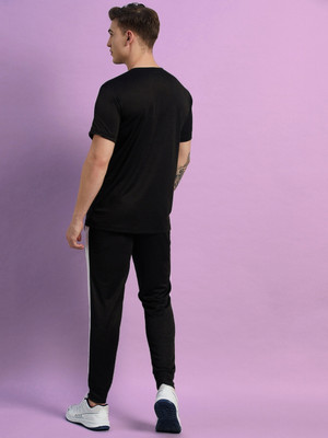 Chrome & Coral Men Printed Black Night Suit Set