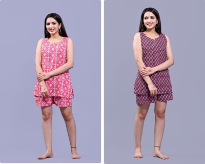 KRATI CREATIONS Women Printed Pink Top & Shorts Set