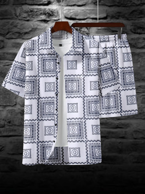 ZONANZA Men Printed White Night Suit Set