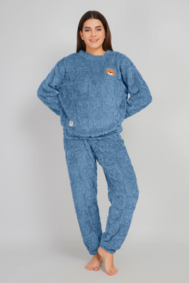 Lugo Women Self Design Blue Night Suit Set