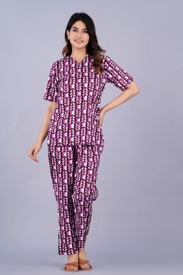 KALAVISHA Women Printed Purple Top & Pyjama Set