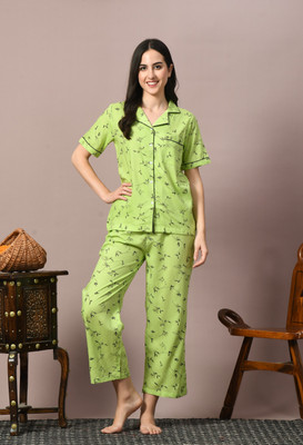 DreamBe Women Printed Green Night Suit Set
