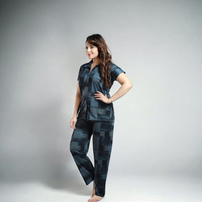 Sleepify Women Abstract, Printed Green Night Suit Set