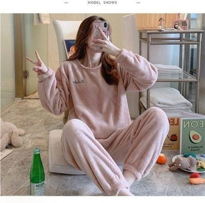 TIARO Women Self Design Pink Night Suit Set