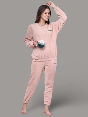 bamboo breeze Women Solid Pink Night Suit Set