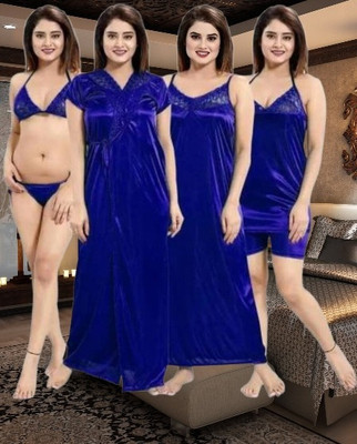 Divine Paridhaan Women Solid Blue Night Suit Set
