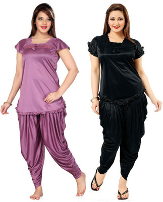 PHALIN Women Solid Multicolor Top & Pyjama Set