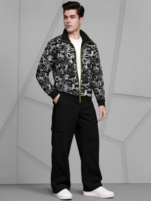 TRIPR Men Printed Black Night Suit Set