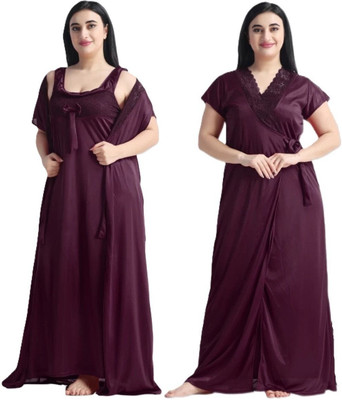 HouseOfCommon Women Self Design Purple Night Suit Set