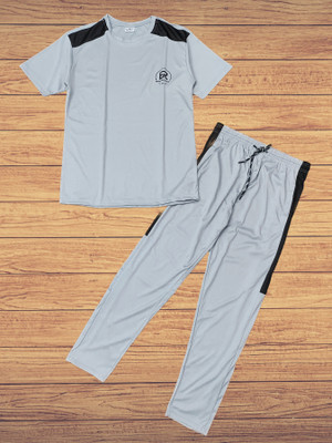 LINSOR FASHION Men Colorblock Grey Night Suit Set