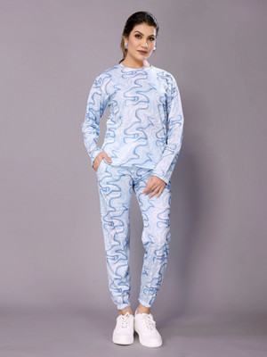 HouseOfCommon Women Embellished Light Blue Night Suit Set
