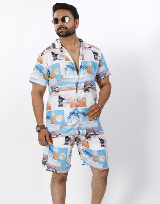 CHEAPSHIRTS Men Printed Light Blue, Multicolor Night Suit Set