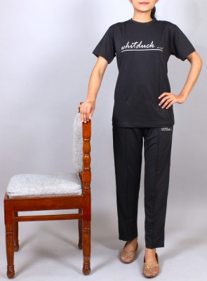 WHITDUCK Women Printed Black Top & Pyjama Set