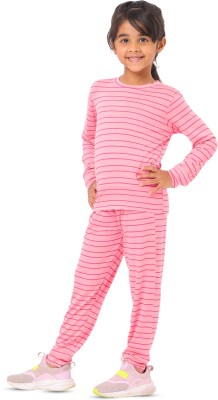 Nuego Girls Striped Pink Top & Pyjama Set