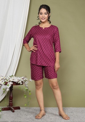 RAKSHIKA ENTERPRISES Women Printed Maroon Top & Shorts Set